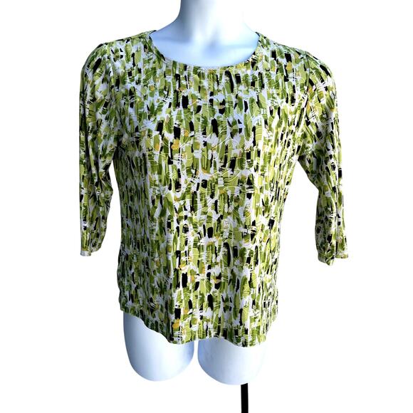 JM COLLECTION, PETITE L, 3/4 SLEEVE GREEN MULTI TUNIC - Picture 1 of 3